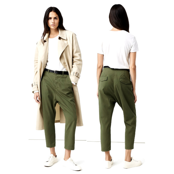 Nili Lotan 6 Slouchy Paris Pants Cotton Drop Crotch $345 Cropped Camo Army Green - Picture 1 of 10